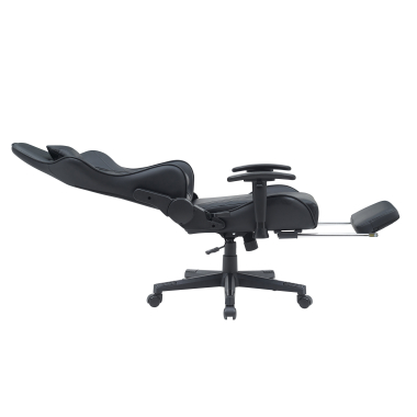 chaise gaming noir epic simil cuir accoudoirs mobiles coussin lombaire et cervical appui tete repose pieds extensible 4