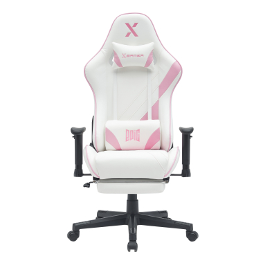 chaise gaming blanc rose epic simil cuir accoudoirs mobiles coussin lombaire et cervical appui tete repose pieds extensible 3