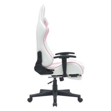 chaise gaming blanc rose epic simil cuir accoudoirs mobiles coussin lombaire et cervical appui tete repose pieds extensible 7