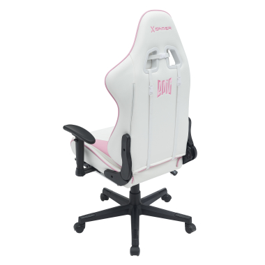 chaise gaming blanc rose epic simil cuir accoudoirs mobiles coussin lombaire et cervical appui tete repose pieds extensible 9