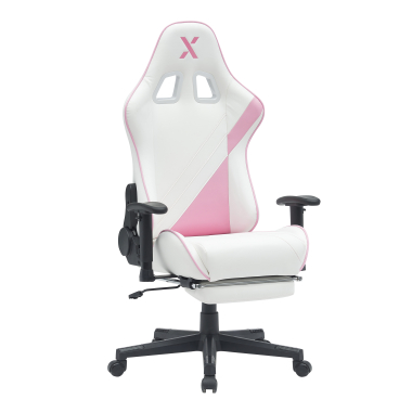 chaise gaming blanc rose epic simil cuir accoudoirs mobiles coussin lombaire et cervical appui tete repose pieds extensible 11