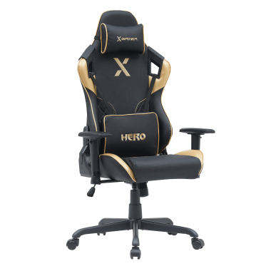 chaise gaming jaune hero simil cuir accoudoirs mobiles coussin lombaire et cervical appui tete 1