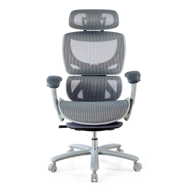 chaise ergonomique blanc gris structure blanche maille accoudoirs reglables 3d appui tete repose pieds extensible 3