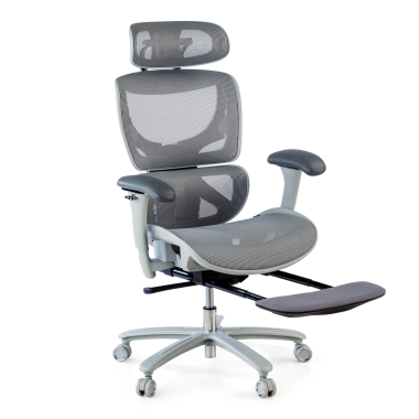 chaise ergonomique blanc gris structure blanche maille accoudoirs reglables 3d appui tete repose pieds extensible 6