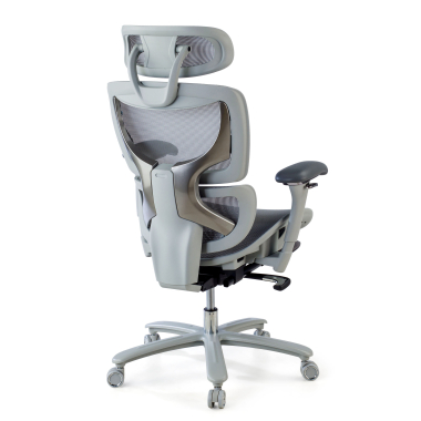 chaise ergonomique blanc gris structure blanche maille accoudoirs reglables 3d appui tete repose pieds extensible 7
