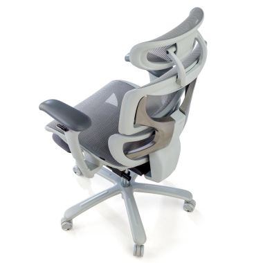 chaise ergonomique blanc gris structure blanche maille accoudoirs reglables 3d appui tete repose pieds extensible 8