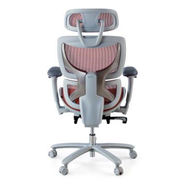 chaise ergonomique blanc rouge structure blanche maille accoudoirs reglables 3d appui tete repose pieds extensible 7