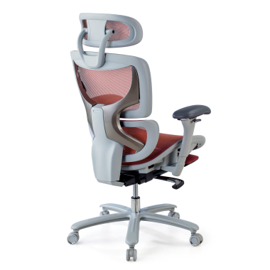 chaise ergonomique blanc rouge structure blanche maille accoudoirs reglables 3d appui tete repose pieds extensible 8