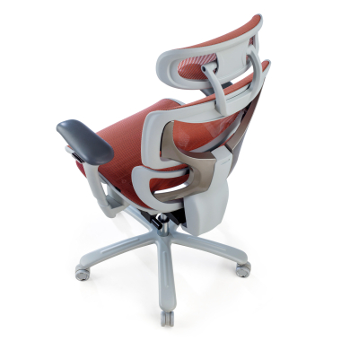 chaise ergonomique blanc rouge structure blanche maille accoudoirs reglables 3d appui tete repose pieds extensible 9