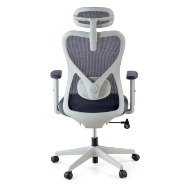 chaise de bureau blanc gris structure blanche maille accoudoirs reglables 1d soutien lombaire appui tete 4