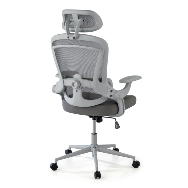 chaise ergonomique blanc gris optima maille accoudoirs rabattables double soutien lombaire appui tete 7
