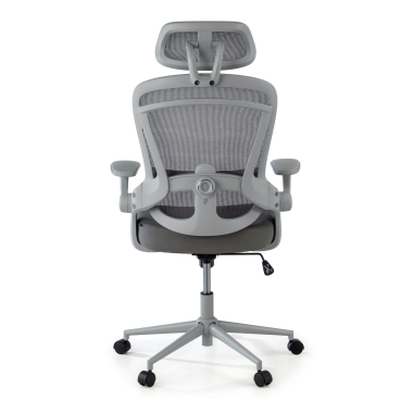 chaise ergonomique blanc gris optima maille accoudoirs rabattables double soutien lombaire appui tete 8
