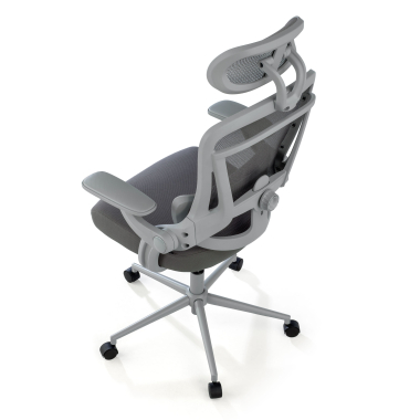 chaise ergonomique blanc gris optima maille accoudoirs rabattables double soutien lombaire appui tete 9