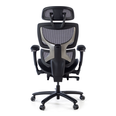 chaise ergonomique noir structure noire maille accoudoirs reglables 3d appui tete repose pieds extensible 5