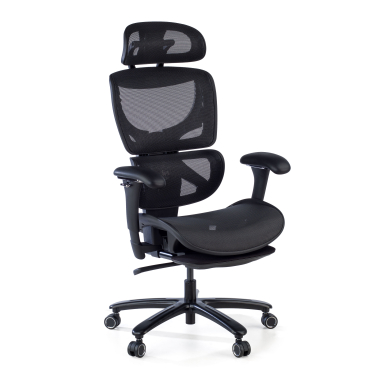 chaise ergonomique noir structure noire maille accoudoirs reglables 3d appui tete repose pieds extensible 1
